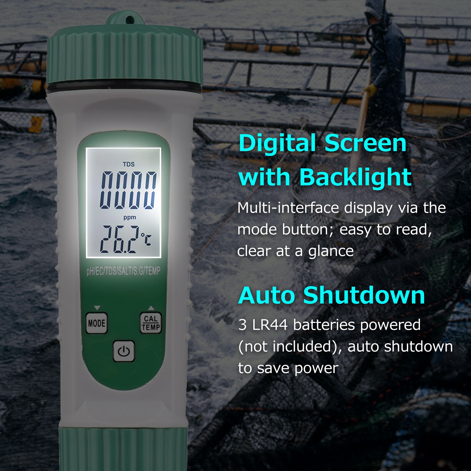 Digital Water Tester 6 in 1 Water Quantity Monitor PH/ EC/ TDS/ SALT/ S.G/ Temperature Portable Testing Meter Analyzer