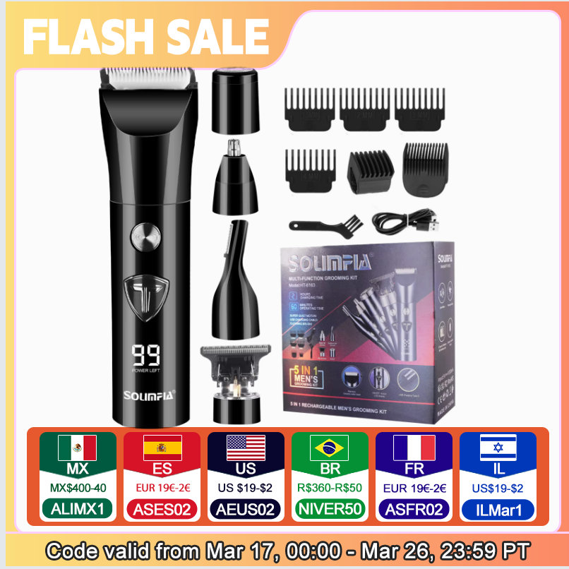 Solimpia Hair Clipper Trimmer Groin & Body Trimmer Men Replaceable Electric Shaver Multifunctional Grooming Machine
