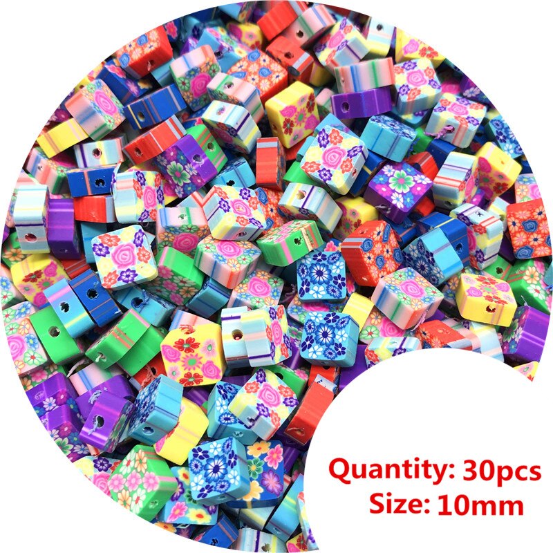 30 Uds. 10mm cuentas de impresión de fruta/sonriente/Animal cuentas de arcilla polimérica cuentas de color mezclado polímero separador de cuentas de arcilla para fabricación de joyería DIY: 03