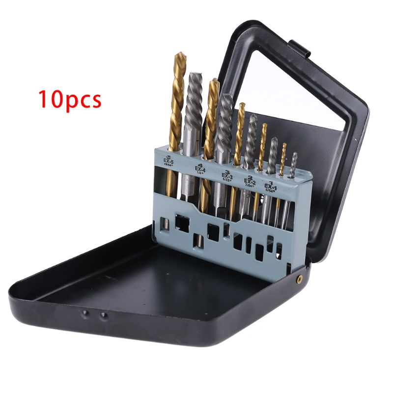 10pcs Screw Extractor Cobalt Left Hand Drill Bit set Broken Bolt Damaged Set