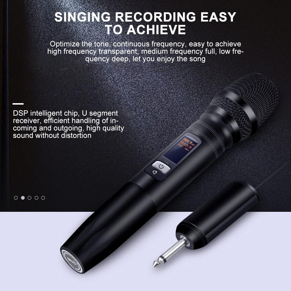 Low Power Handheld Microphone UHF Dynamic Mic System 1/4 Inch Plug Receiver For Computer Karaoke Conference DJ Church Wedding