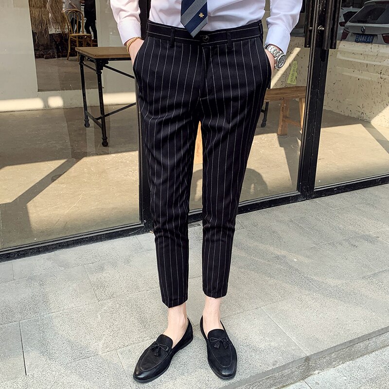 England herre stribede bukser slim fit gentleman jakkesæt bukser herre ankellange streetwear herre bukser bukser ternet homme pantalon
