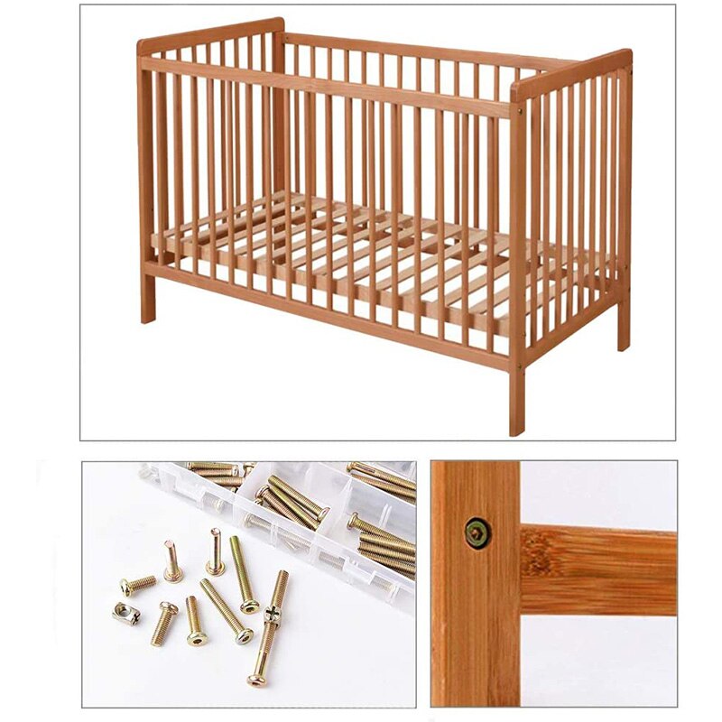 Vis de berceau boulons écrous Kit vis à tête hexagonale vis à tête cylindrique écrous pour berceau lit superposé meubles lit bébé, avec 2x clés