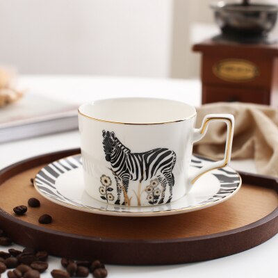 Nordic Style Zebra Elk Crown Trace Golden Bone China Coffee Cup Saucer ...