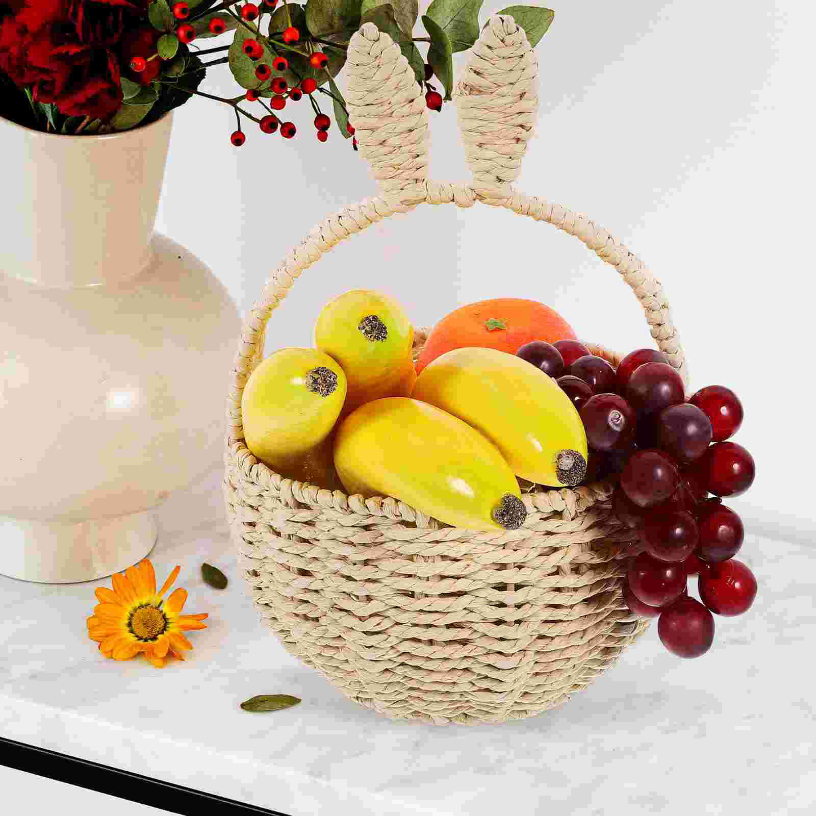 Panier rond tissé à la main, panier oreilles de lapin, bacs de rangement tissés, paniers en Imitation rotin, panier de rangement décoratif, corde en papier