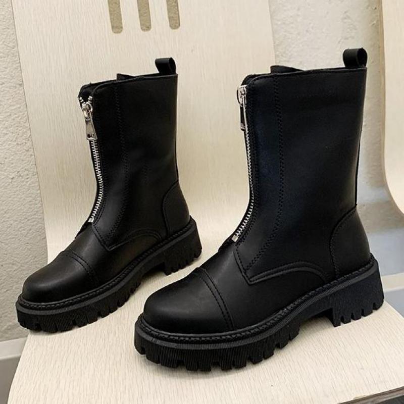 Botas De Mujer De viento británico , nuevas botas cortas De otoño rebelde, botas De primavera y otoño, botas De cremallera frontal, Zapatos De Mujer