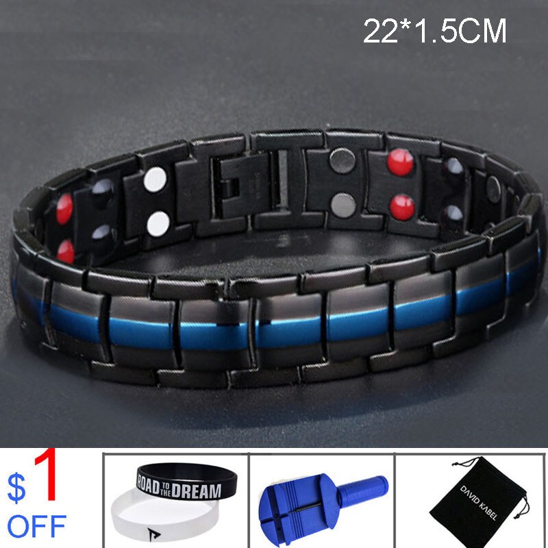 Bracelet d'équilibre énergétique Tourmaline Double rangée pour hommes bijoux de soins de santé hologramme Germanium Bracelets de thérapie magnétique guérison: F