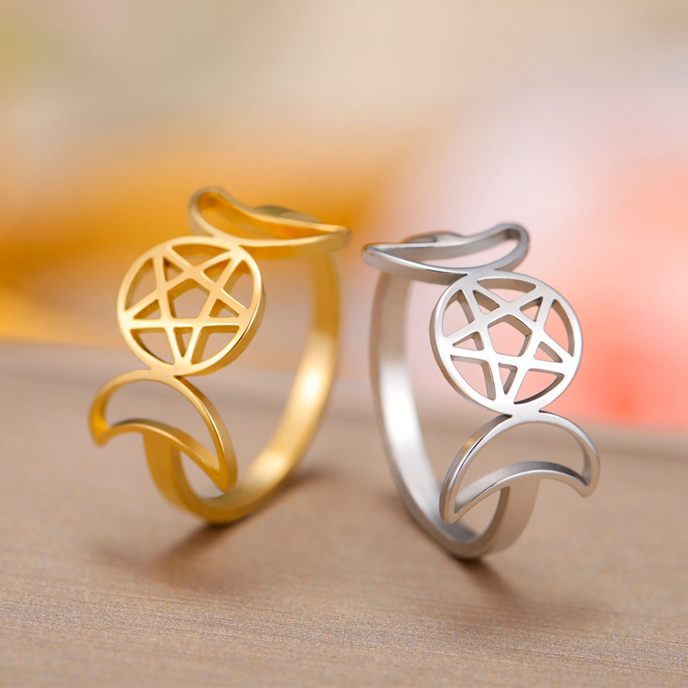 COOLTIME Pentagram potrójny księżyc bogini Symbol pierścionki dla kobiet mężczyzn półksiężyc pierścionek ze stali nierdzewnej Vintage Wicca biżuteria prezent