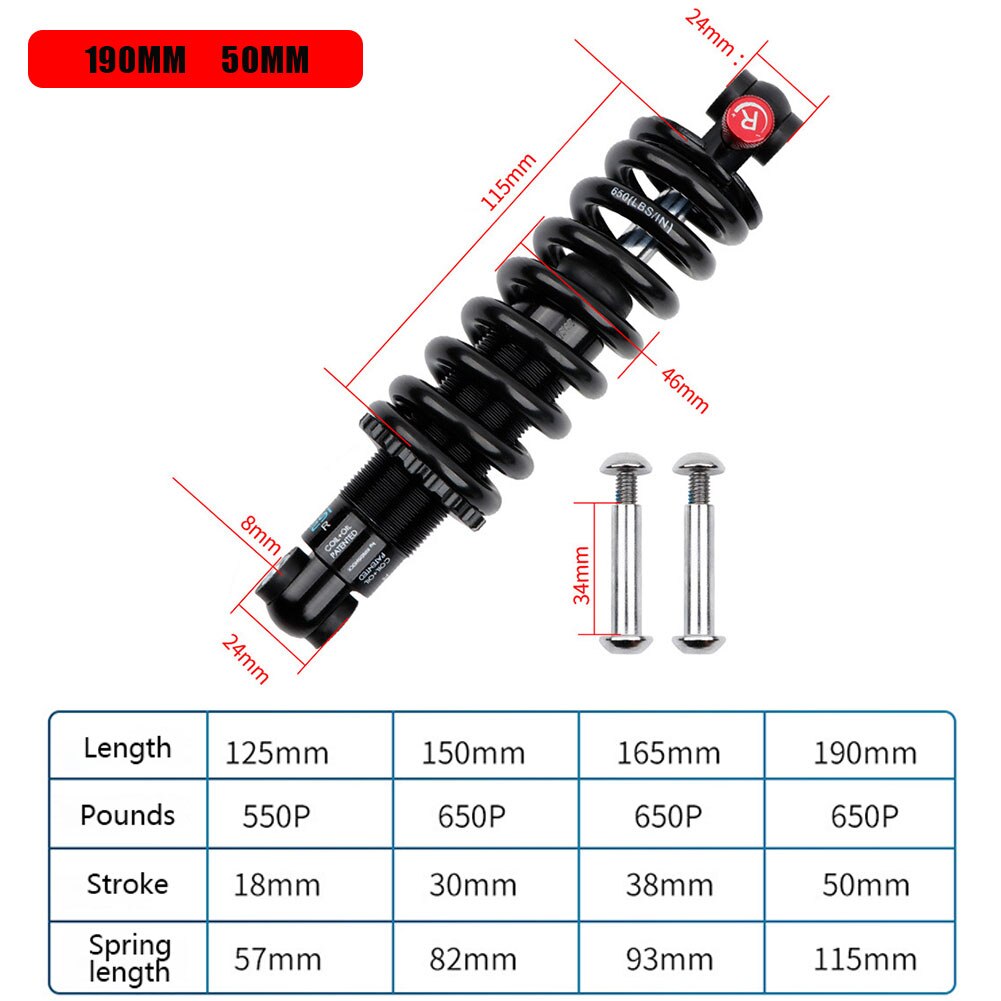 MTB 190MM Mountain Bike Alloy Air Rear Shock Absorber Adjustable Damping for Cycling Travel Downhill EXA 291R