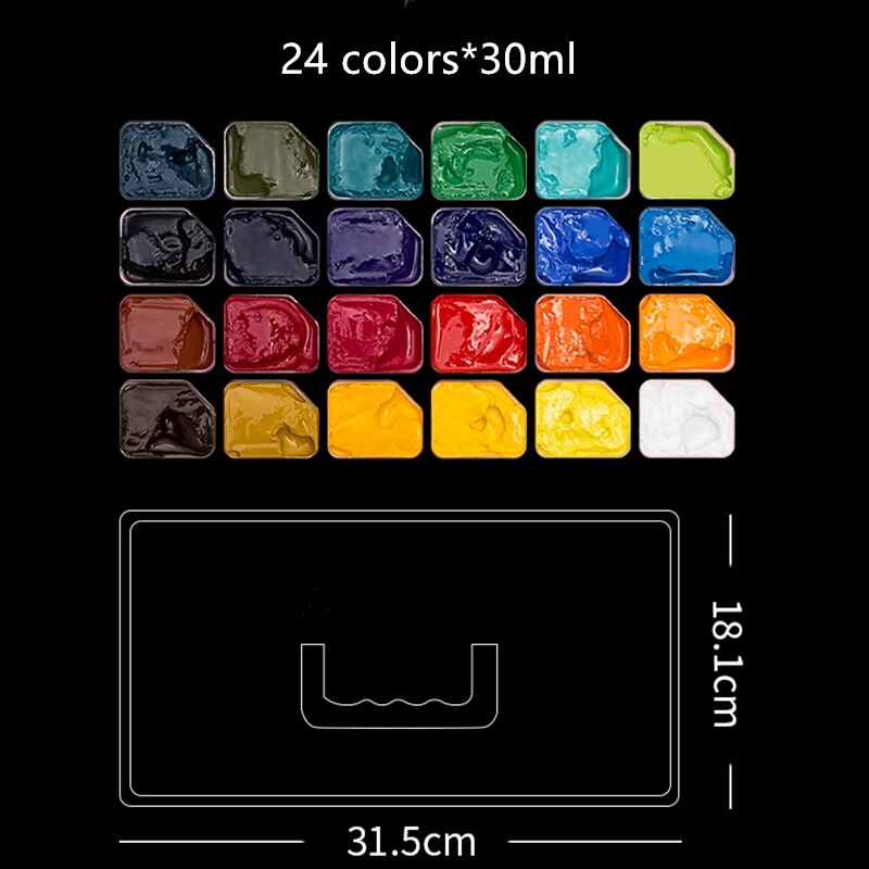 HIMI Gouache - 24 kleuren x 30gr - in kunststof opbergbox groen 3 penselen | Be Creative Shop