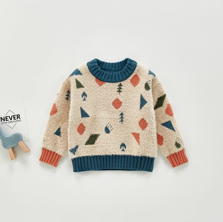 0-24m baby dreng pige tegneserie geometrisk mønster sweater efterår sød spædbarn blød strikket langærmet pullover strikvarer overtøj
