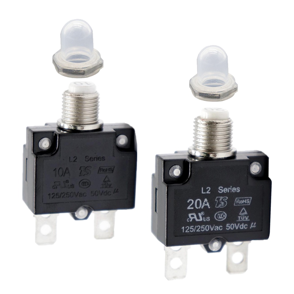 2PCS Manual Reset Overload Switch 20Amp 10Amp 125/250V AC Thermal Circuit Breaker