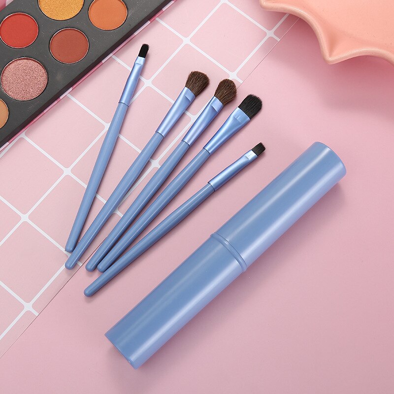 Mofee-Conjunto de brochas para sombra de ojos, Mini pincel de maquillaje portátil con pelo de caballo, delineador de ojos, cejas, labios, herramientas de belleza, 5 uds.: E