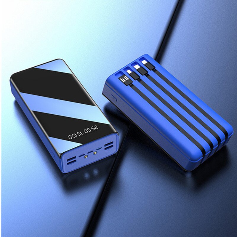Power Bank 100000Mah Type C Micro Usb Snel Opladen Powerbank Led Display Draagbare Externe Acculader +: Light blue