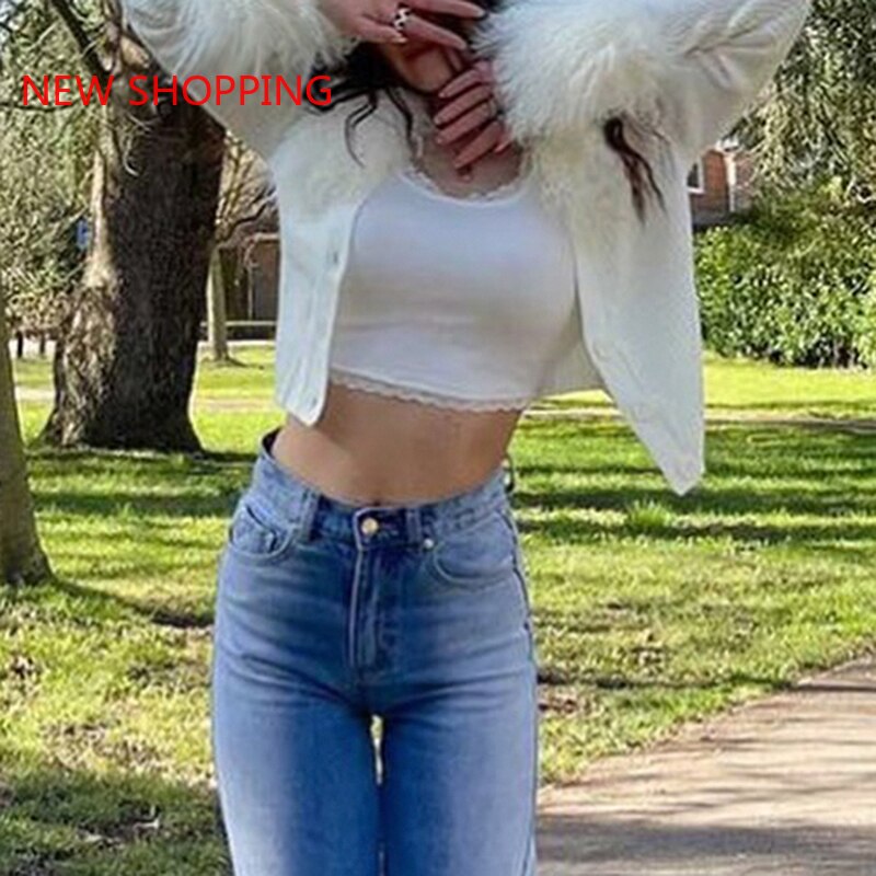 Winter 2022 Fur Collar and Cuffs Cropped Cardigan Sweaters Women Fairy Single Breasted Y2K Fairycore Jacket