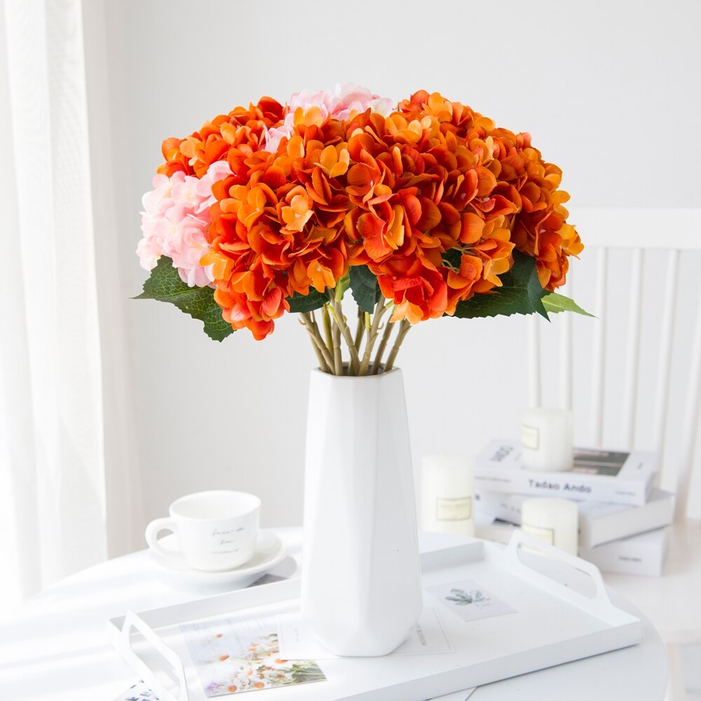 Siden hortensia höst år jul vas för heminredning tillbehör bröllop dekorativa växter billiga konstgjorda blommor