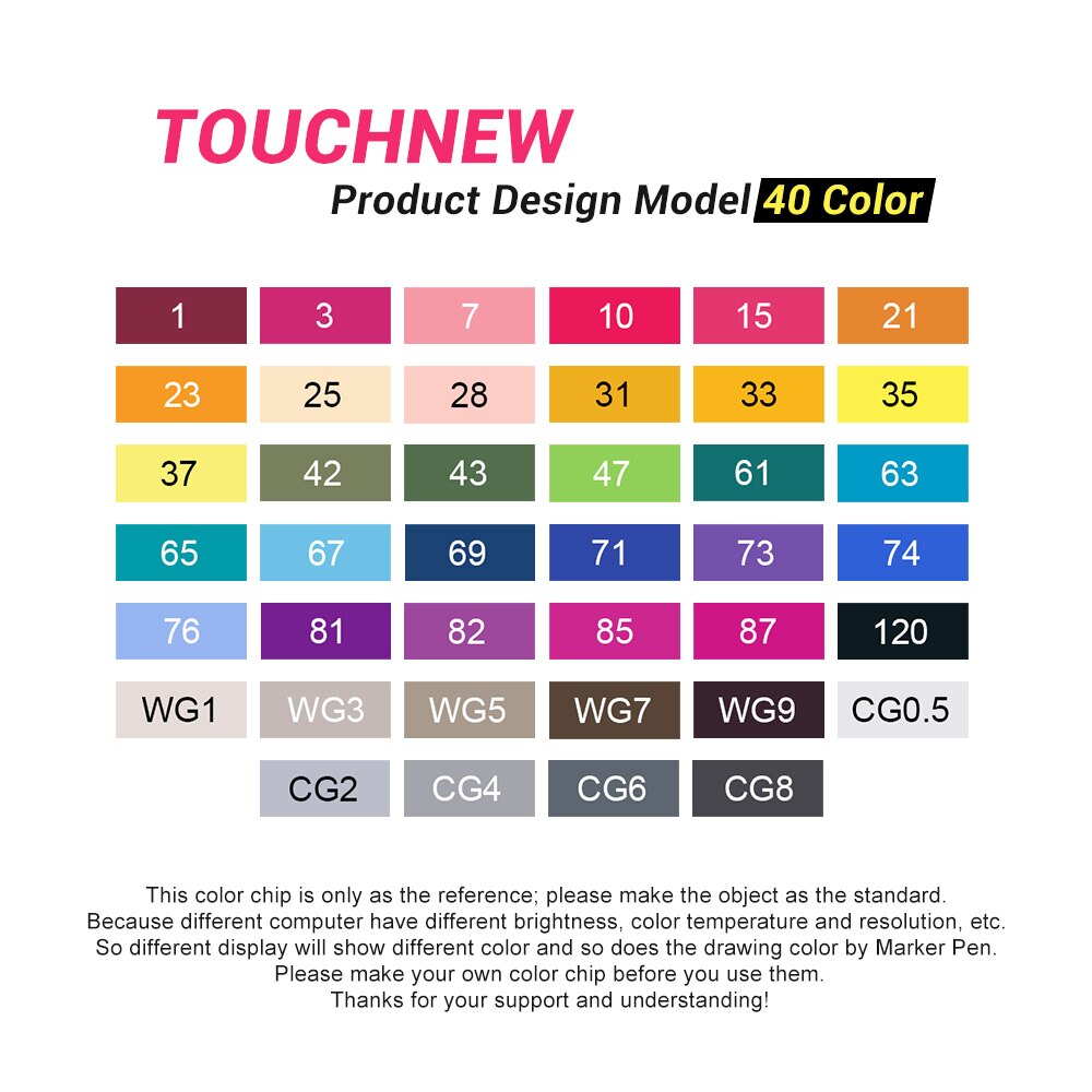 TOUCHNEW 40 Colors Marker Pen Dual Tip Alcohol-based Markers Set