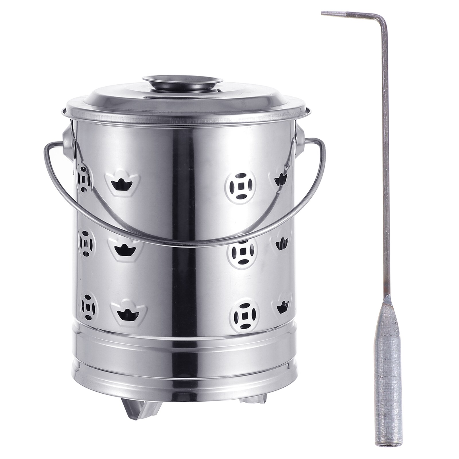 1 Set Stainless Steel Burn Barrel Incinerator Furnace Burning Bin With Tong Household Fire Pits 24X20X20CM
