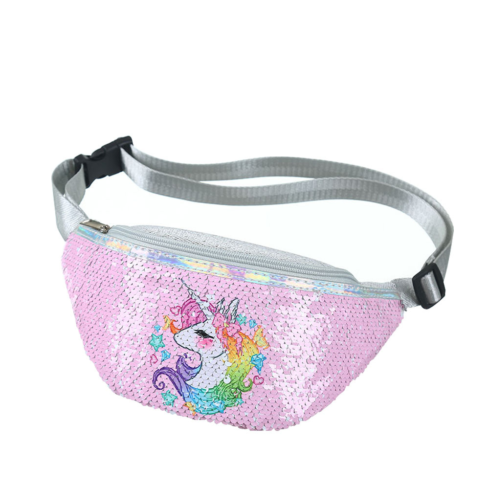 Unicorn Sequins Girls Belt Waist Pack Fanny Girls Belt Mermaid Sport Bag Cartoon For Women Chest Waist Bag Pack Pouch: pink unicorn