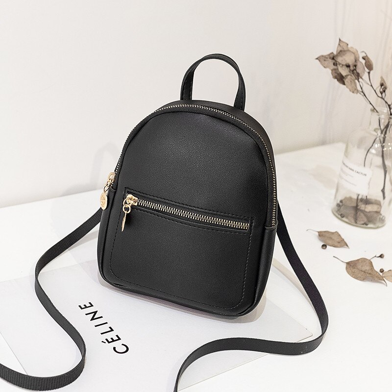 Vrouwen Mini Rugzak Faux Leer Rits Rugzak Reizen Handtas Meisjes Dames Leuke Schouder Boek Schooltas Effen Rits: Black