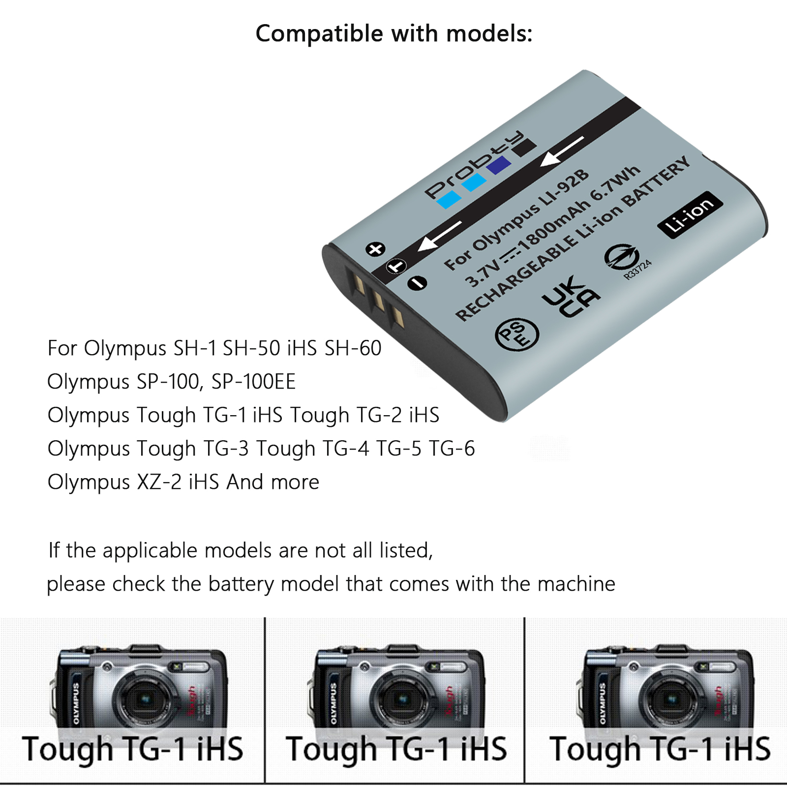 1800mAh Li-90B Li-92B Battery for Olympus Li 90B Li92B Tough TG-4 TG-6 TG-5 TG-2 TG-1 IHS SH-1 SH-2 SH-60 SH-50 IHS, SP-100