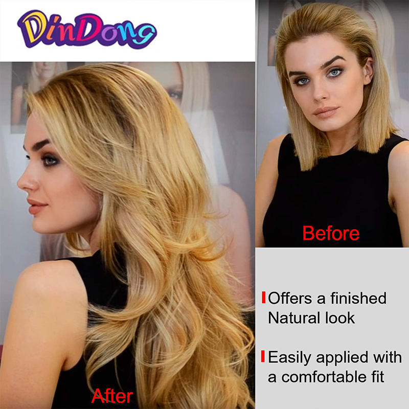24 Polegada sintético longo ondulado cabeça amarrada 3/4 meia perucas para mulheres com clipes em, perucas loiras de extensão de cabelo