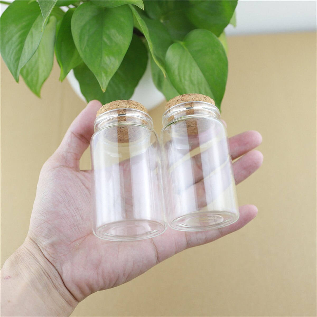 6 Piece 47*80mm 90ml Cork Glass Bottle Stopper Spicy Storage Jar Bottle Containers Glass spice candy Jars Vials DIY Craft
