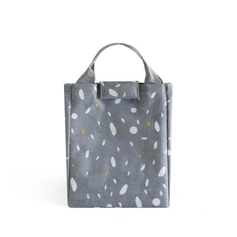 Waterproof Leisure Bag Cooler Lunch Bags Black Dot Pattern Hook Loop Opener Tote kids Warm Keeper Insulation Picnic Lunch Box: Dark Grey