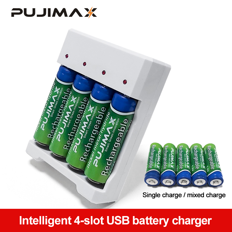 Adaptador de carregador de bateria pujimax, adaptador universal de 4 ranhuras para carregamento de bateria aa/aaa