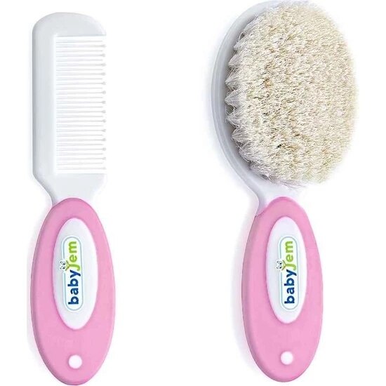 Bebê escova pente conjunto natural cerda azul rosa: Rosa