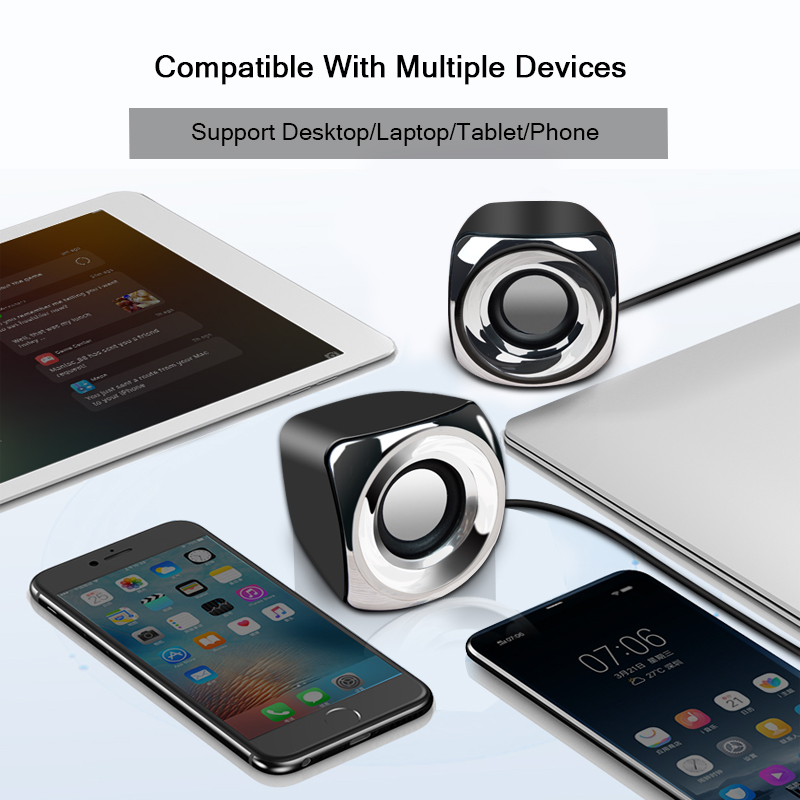 AUX Mini Computer Speakers USB Powered Wired 1 Pair Bass Stereo Speakers for Laptop Desktop Phone 2.5W*2 Powerful Loudspeaker