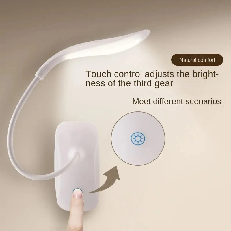 USB Charging Duckbill Desk Lamp with Three Touch Dimming Levels LED Eye Protection for Bedroom Bedside Learning Clip Book Lamp