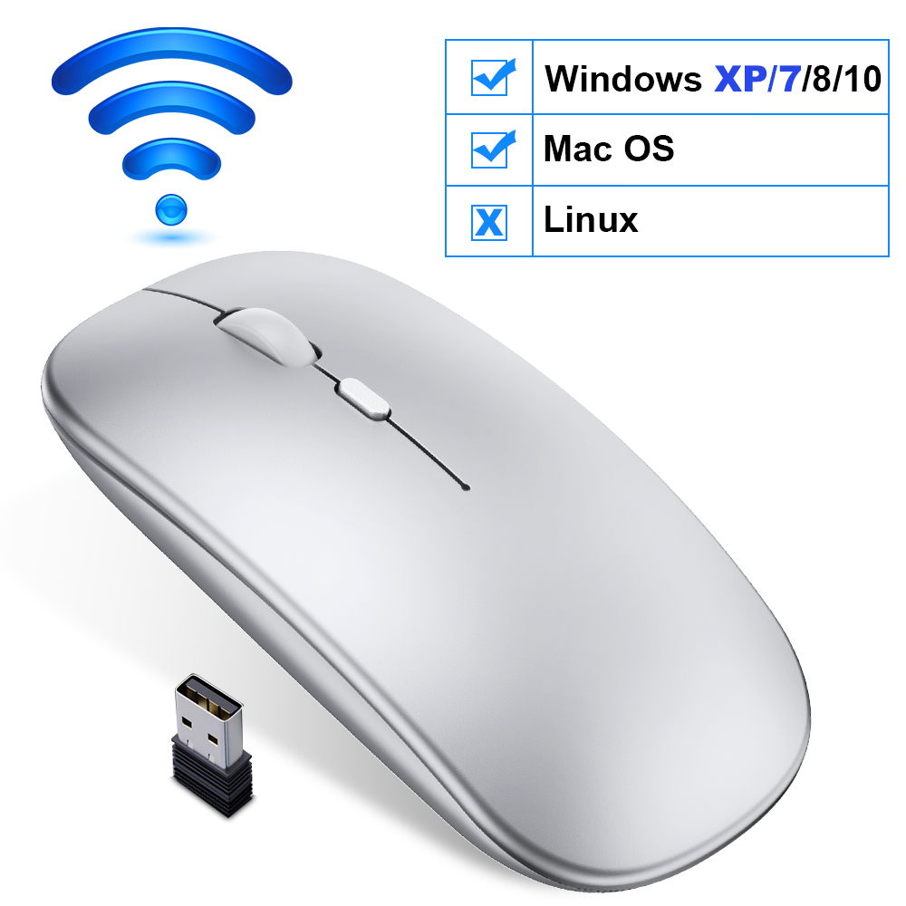 Wireless Mouse Bluetooth Mouse Computer USB Mouse Gamer Ergonomic Silent Mause Rechargeable Mice Wireless Optical For PC Laptop: Wireless Silver