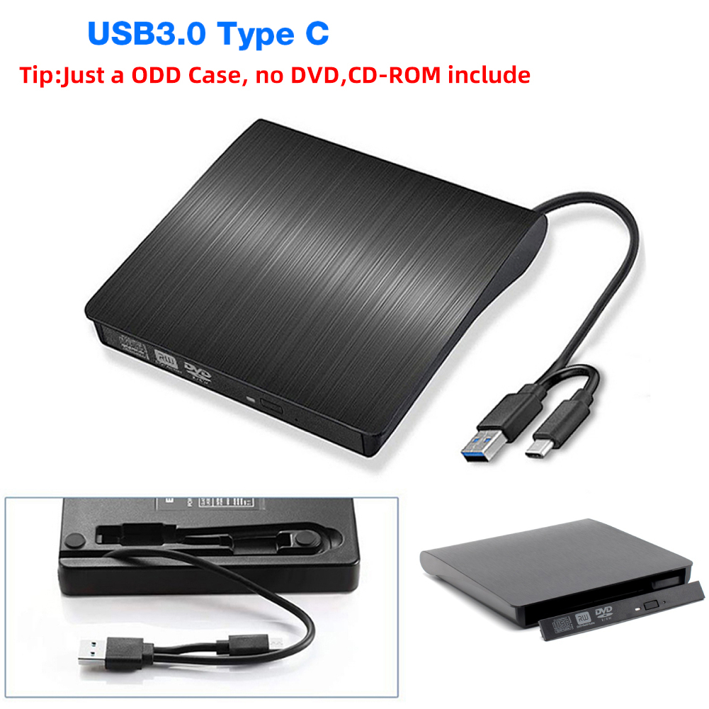 9.5mm/12.7mm SATA To USB CD ROM ODD Case Box USB 3.0 + Type-C Optical Drive Case Slim DVD External Enclosure(No Optical Drive)