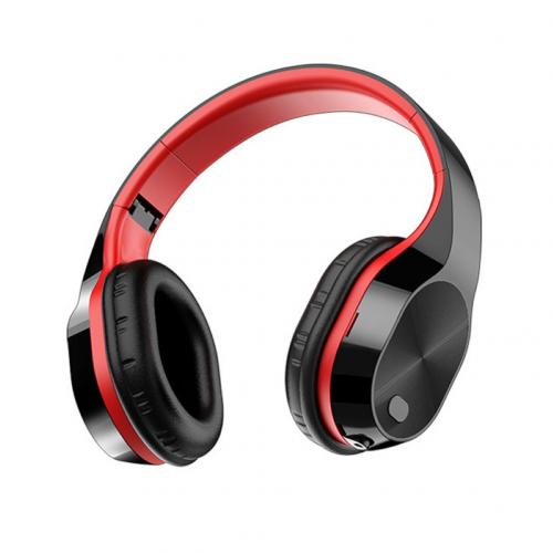 Folding Wireless TF Card Bluetooth 5.0 Stereo Music Headphone Sports Headset: Black   Red