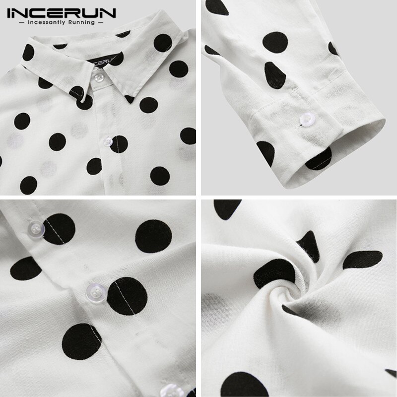 INCERUN blanc hommes vague Point chemise nouvelle mince manches longues revers littéraire Sofe Slim décontracté hommes Streetwear Camisas
