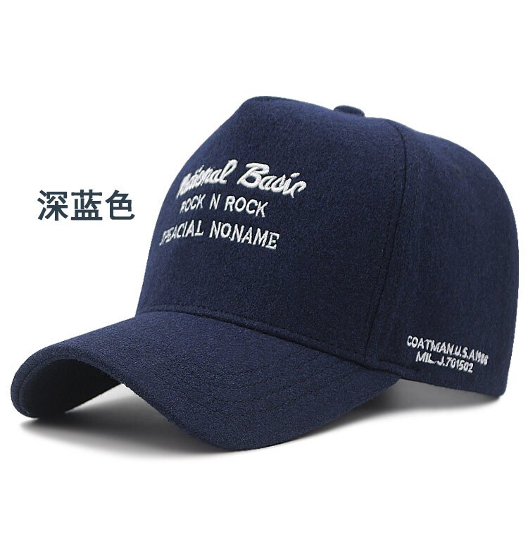 58-60 60-65cm store hode mann stor størrelse kausale toppede hatter voksen vinter hip hop lue mann pluss størrelse ull filt baseball caps: Marineblå / 56-60cm