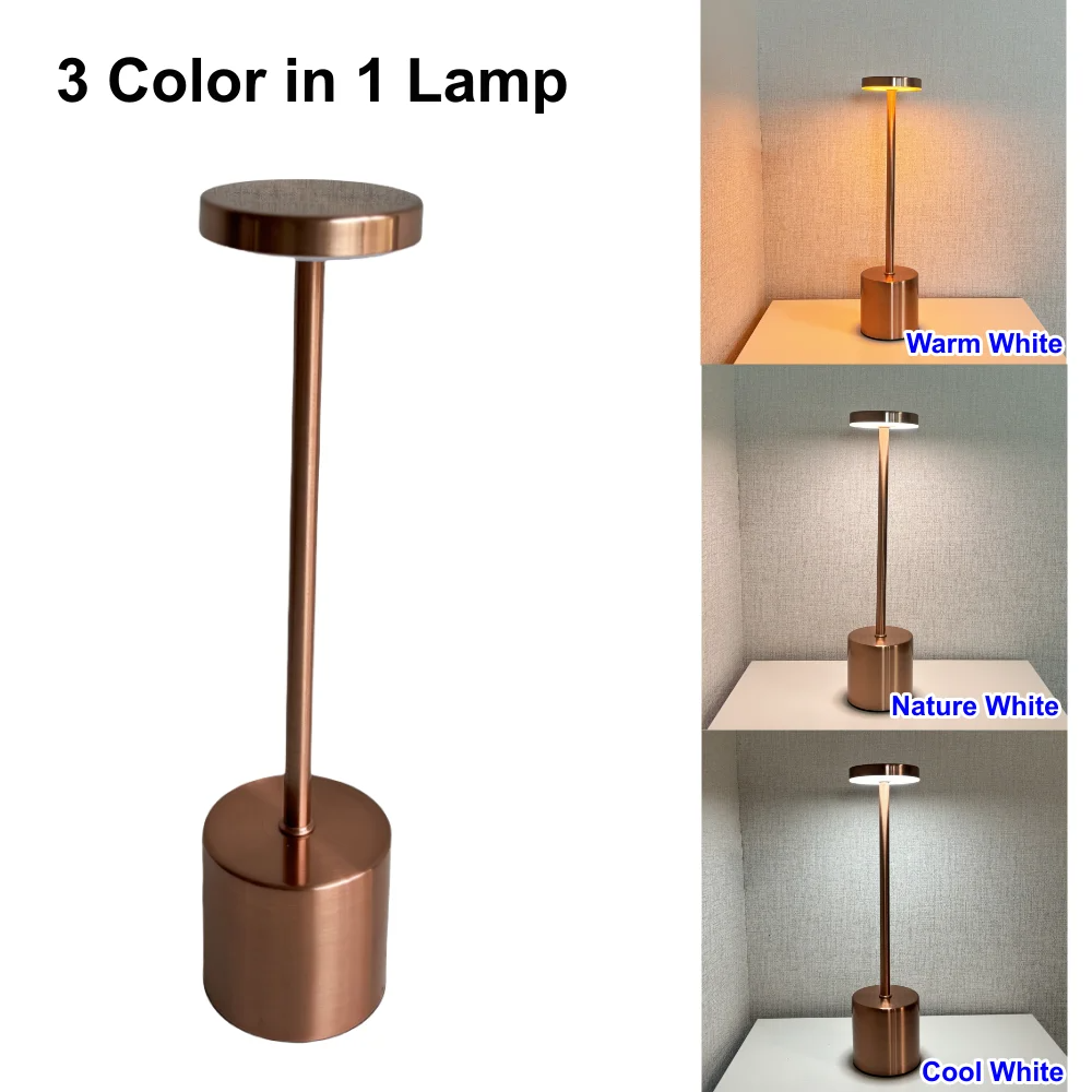 Klassische Metall-Tischlampe mit Berührungssensor, LED, Schreibtischlampe, 3 Farben, kreatives Umgebungslicht, Bar, Raumdekoration, Nachtlicht, wiederaufladbar: Blau