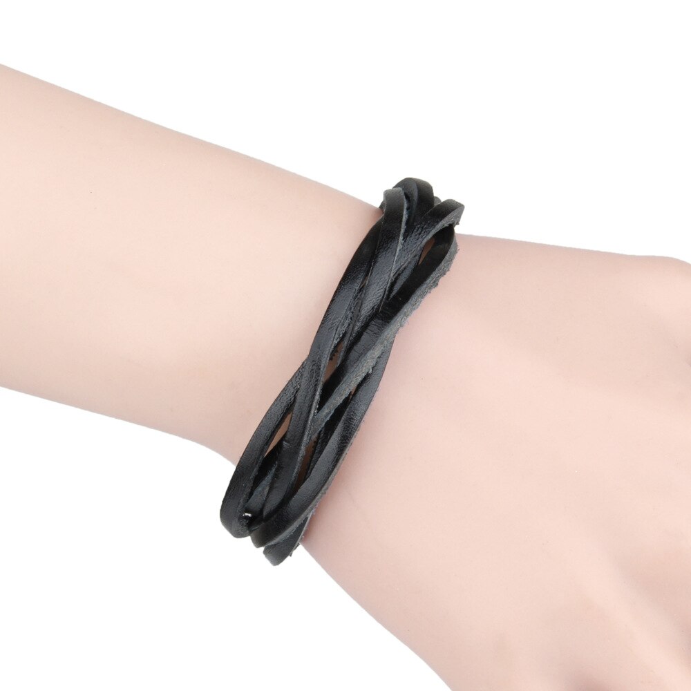ZMZY Black and Brown Leather Mens Bracelets Multilayer Rope Hand Bracelet For Men Rope Braided Bracelet Male Female Jewelry: black
