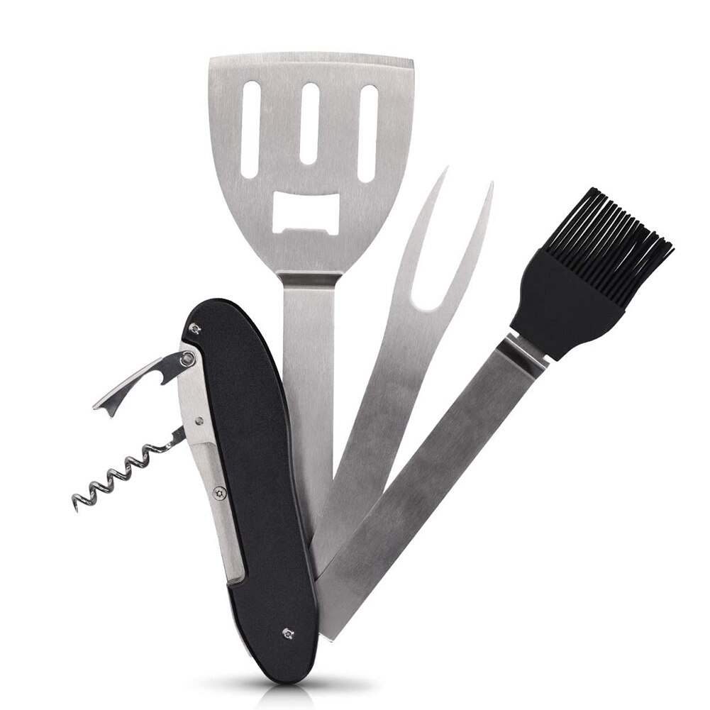 5 En 1, parrilla plegable para barbacoa, espátula, cepillo de bifurcación, sacacorchos, abrebotellas, juego de herramientas de cocina, utensilios de cocina, Kit de herramientas para barbacoa