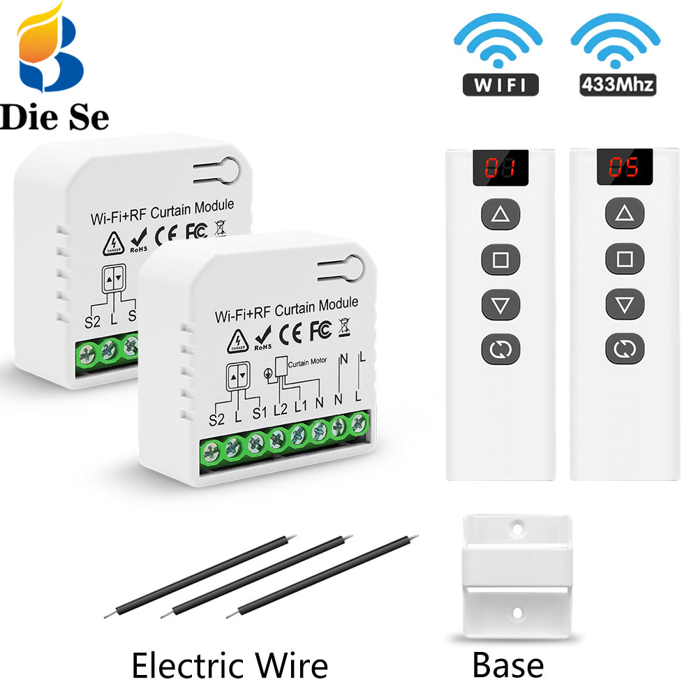 WiFi Tuya Smart Life 433Mhz Przełącznik kurtyny z 5 kanałami RF Pilot do elektrycznej rolety Google Home Alexa