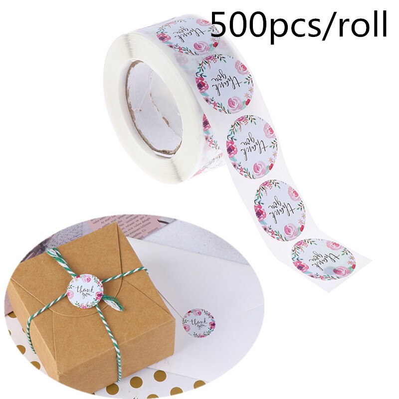 500 etiketten/rol ''bedankt'' stickers zegellabels bloemen briefpapier stickers