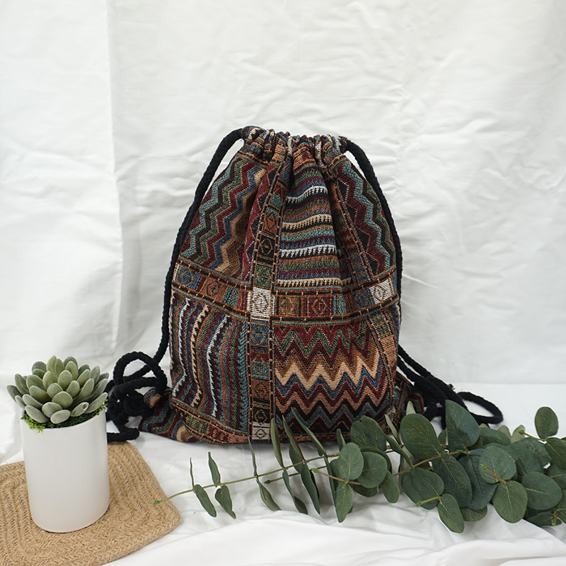 LilyHood damski plecak z tkaniny żeński cygański czeski boho chic Aztec Ibiza Tribal etniczny Ibiza brązowy plecak ze sznurkiem torby