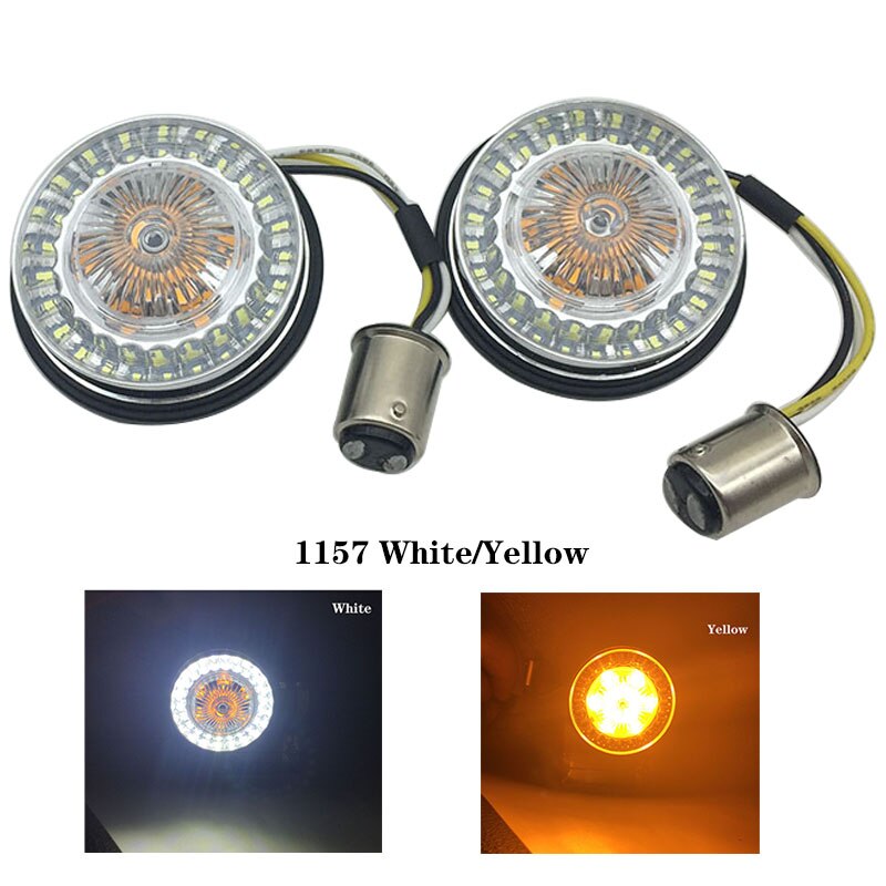 1 Paar Motorcycle Led Richtingaanwijzers Kit Voor Harley Road Glide Touring Sportster Met 1156 1157 Base Wit/Amber led Richtingaanwijzer: White and Yellow D