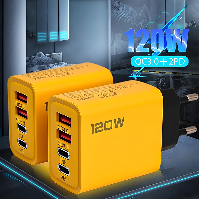 120W Fast Charging 4 Port Mobile Phone Charger Dual PD Wall Adapter EU Plug US Plug QC 3.0 USB Type C Chargers For iPhone Xiaomi