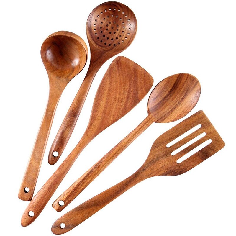 Healthy Cooking Utensils Set Wooden Cooking Tools Natural Nonstick Hard Wood Spatula and Spoons - Durable Eco-Friendly and Safe: Default Title