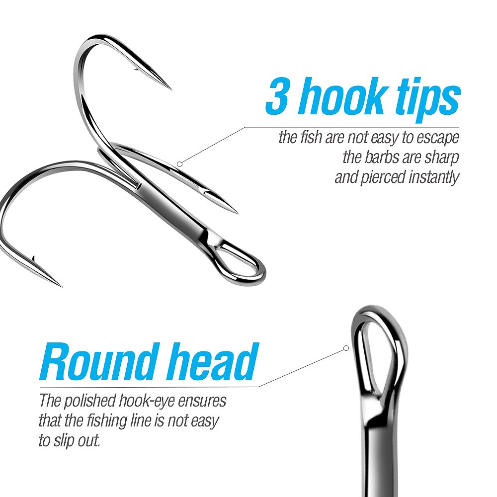 DONQL 20pcs/Box Treble Fishing Hooks Carbon Steel Barbed Fishhooks Set Triple Hooks Sea Fishing Tackle Accessories For Lures