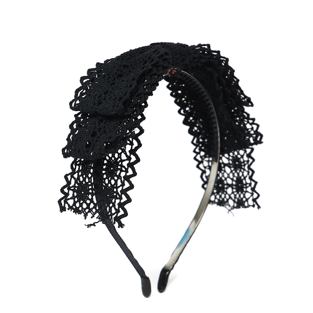 Hårbånd i bomuldsblonder, farverigt, elegant hårsløjfe, hårtilbehør, hårpandebånd med krøllet hår: Brun