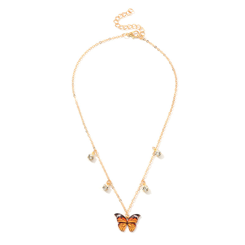 Luxury European Women Butterfly Pendant Necklaces Female Colorful Rhinestone Gold Chain Simple Choker Necklace Jewelry For Girls