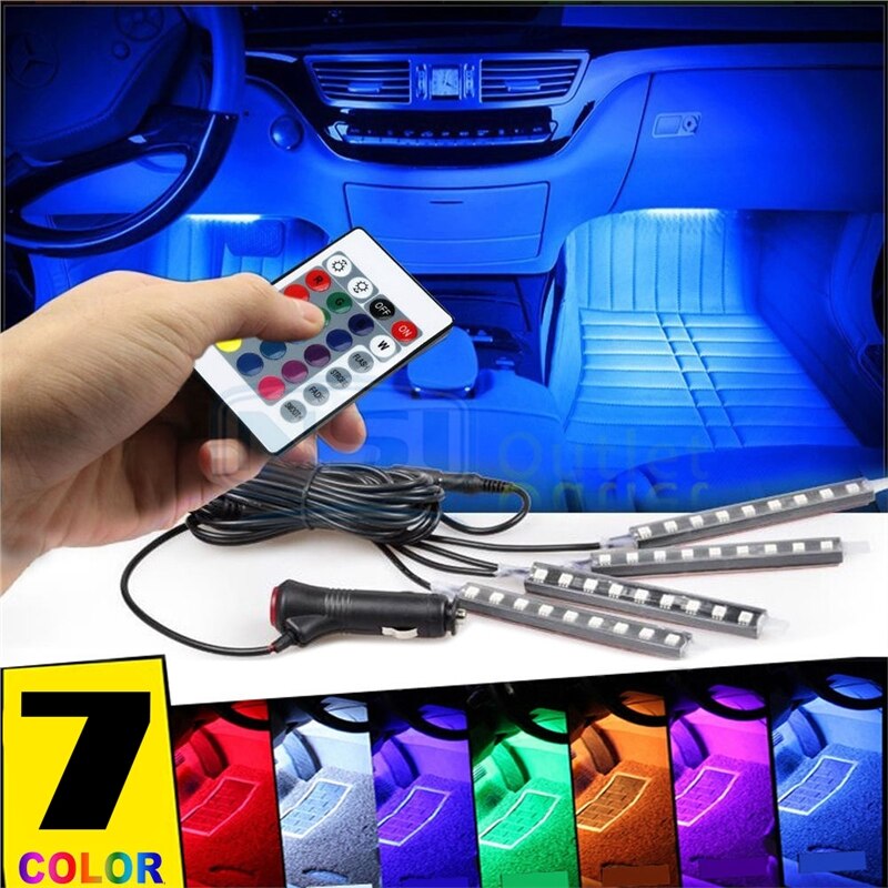 7 kleuren Multi Kleur Auto Sfeer Neon Verlichting Decoratieve Lampen Strip 9LED Draadloze IR Afstandsbediening Auto LED Licht Auto styling